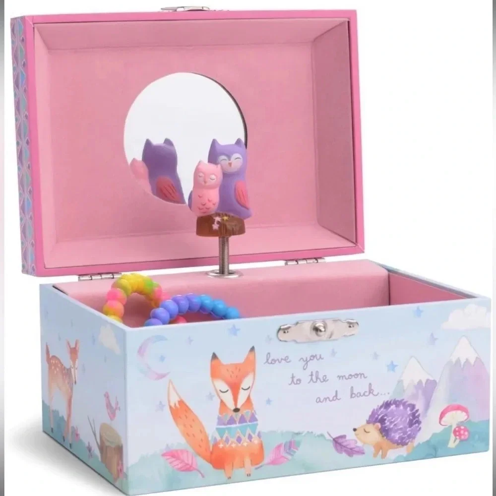 Woodland Animal Musical Jewelry Box, Pink/Purple, NIB